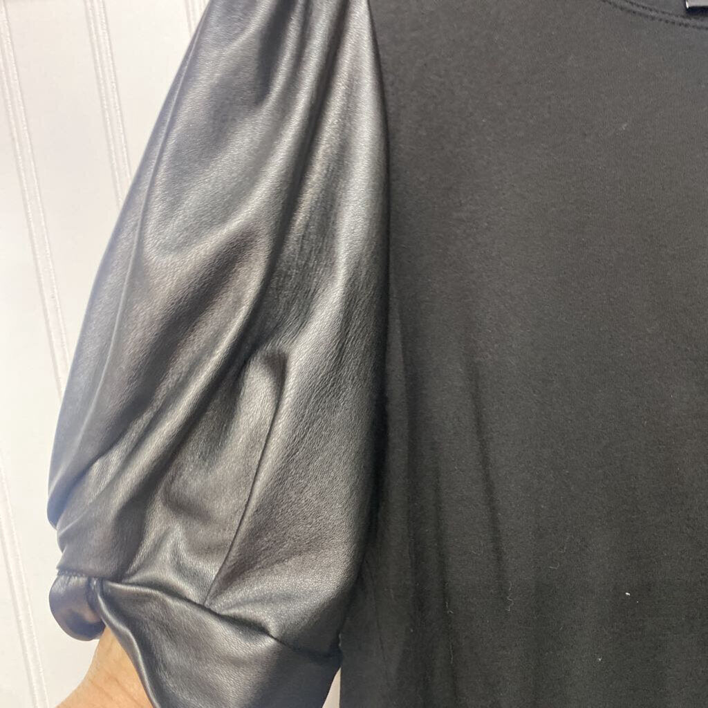 PUFF PLEATHER SLEEVE DRESS SHIRT