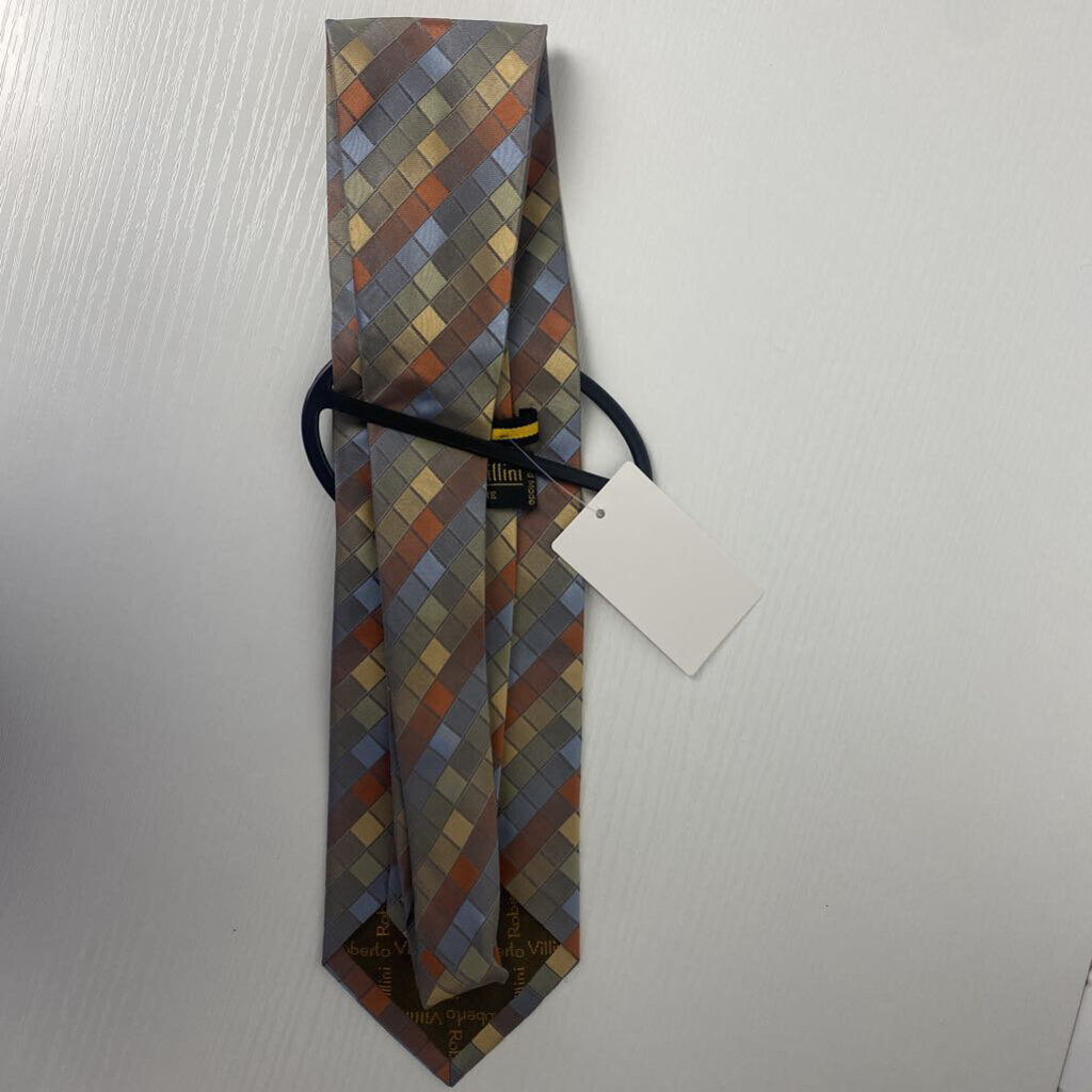 *MENS TIE BLOCK PATTERN BLUE,ORANGE, YELLOW,GREEN