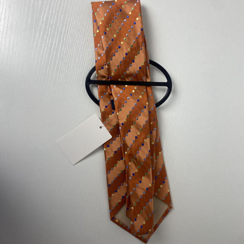 MENS TIE ORANGE WITH COLORED DOTS