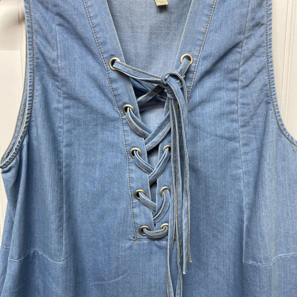 L;ACE UP DENIM DRESS