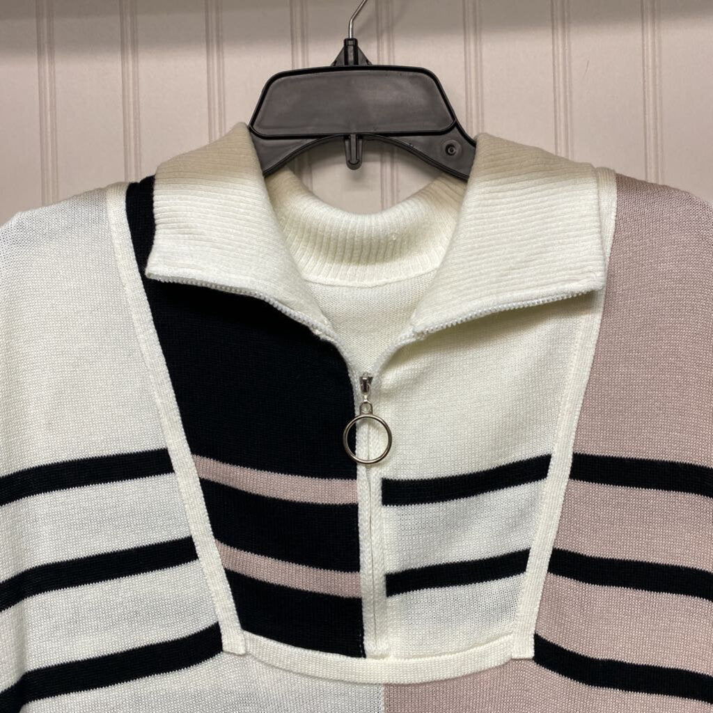 *COLLARED STRIPED SLEEVELESS SWEATER DRESS