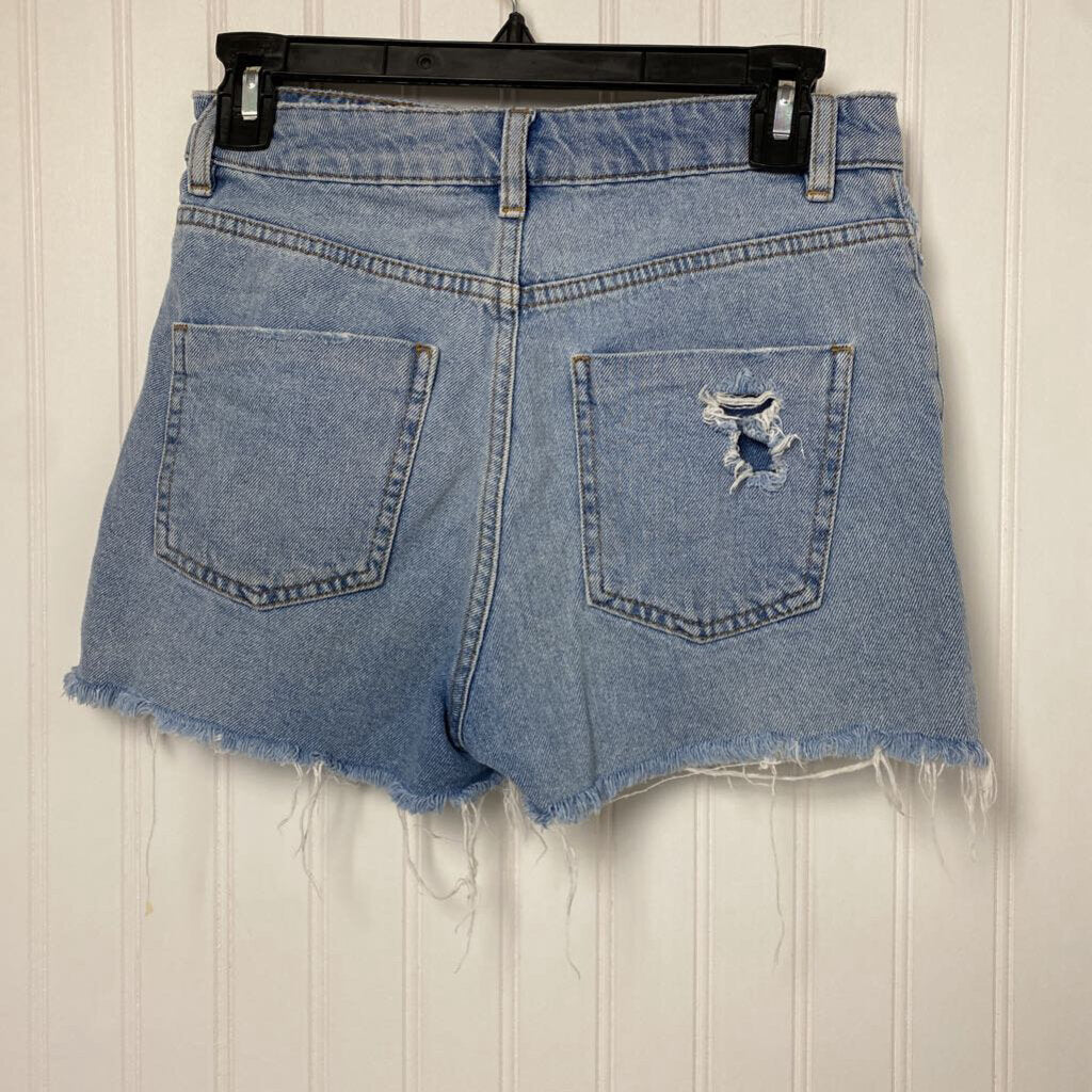 HIGH WAISTED DISTRESSED DENIM CUTOFF SHORTS