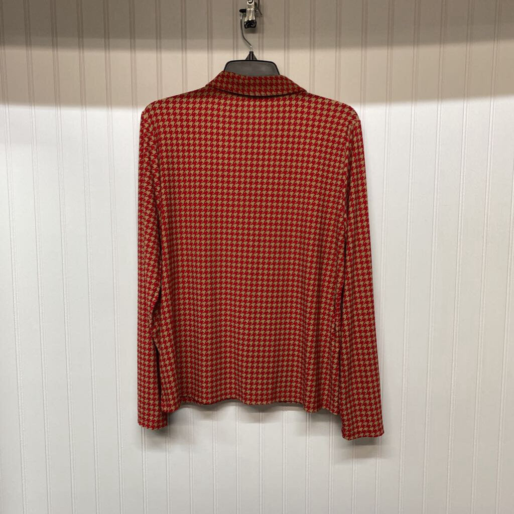 HOUNDSTOOTH COLLARED LONG SLEEVE BUTTON UP TOP
