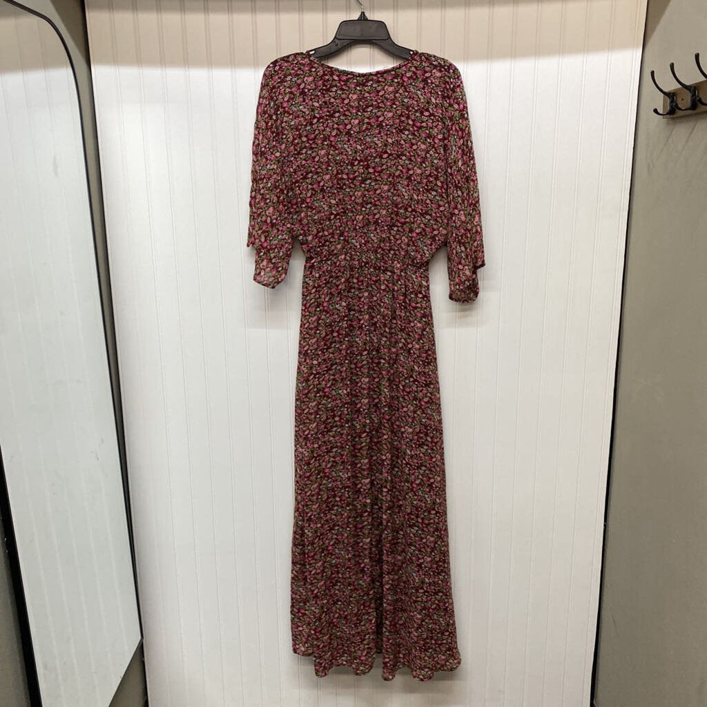 SHORT SLEEVE LINED SHEER PRINT DRESS