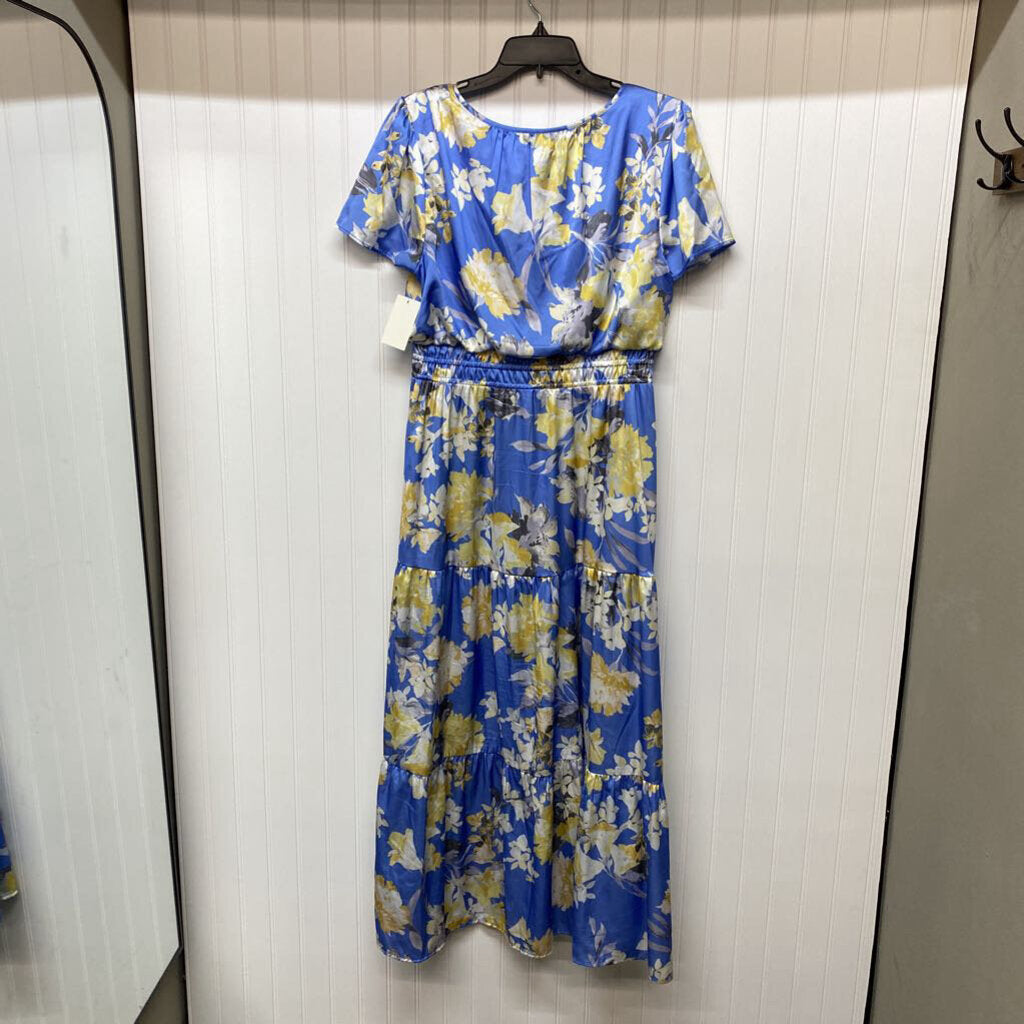 * HIGH END BRAND*LONG DRESS WITH BLUE AND YELLOW FLORAL PRINT