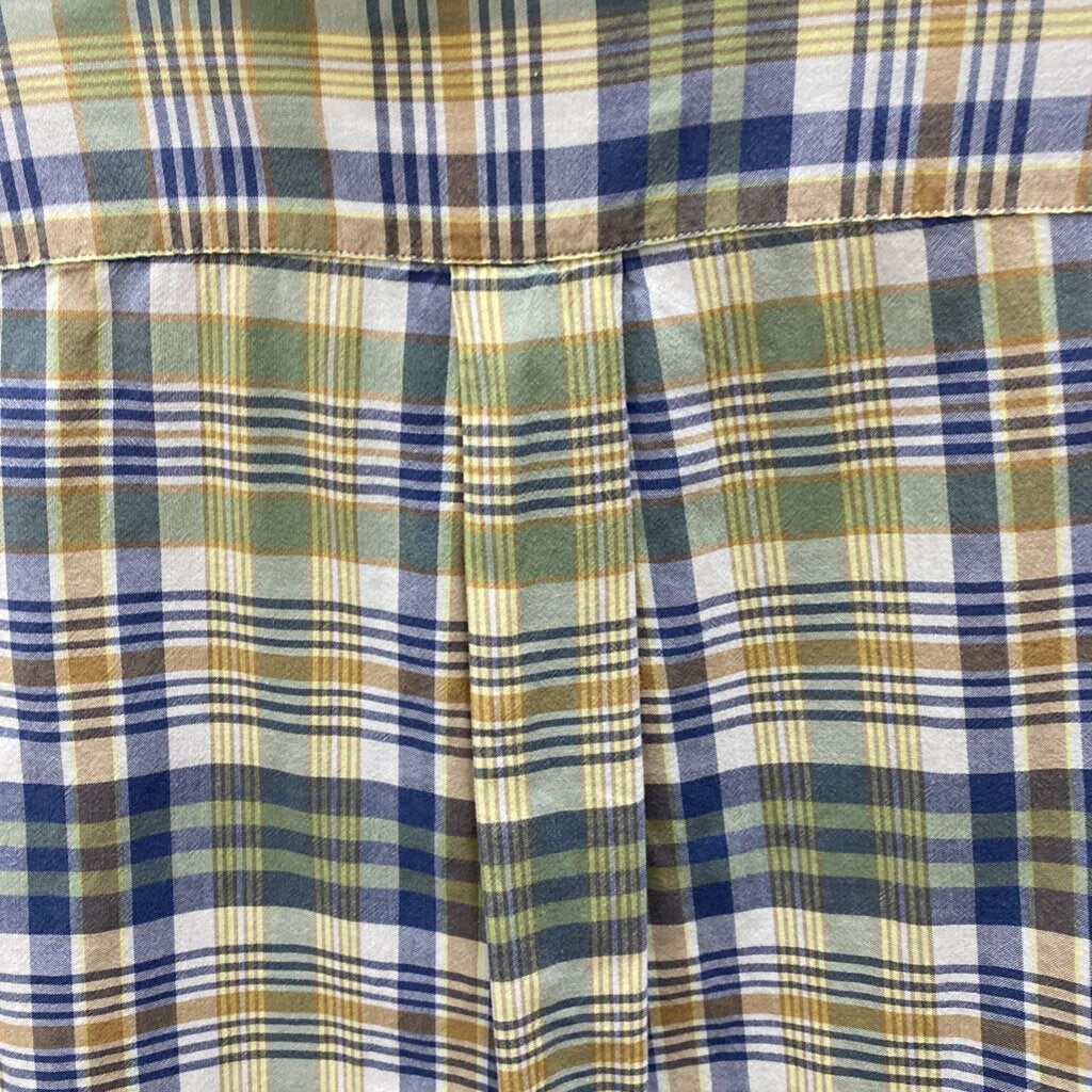 *S/S PLAID BUTTON DOWN WITH POCKET WITH BLUE PONY