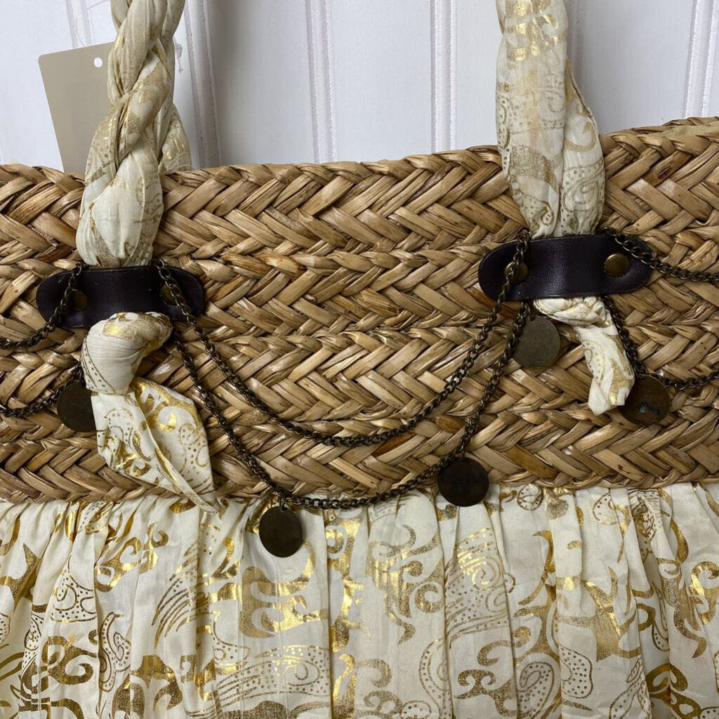 STRAW AND FABRIC PURSE