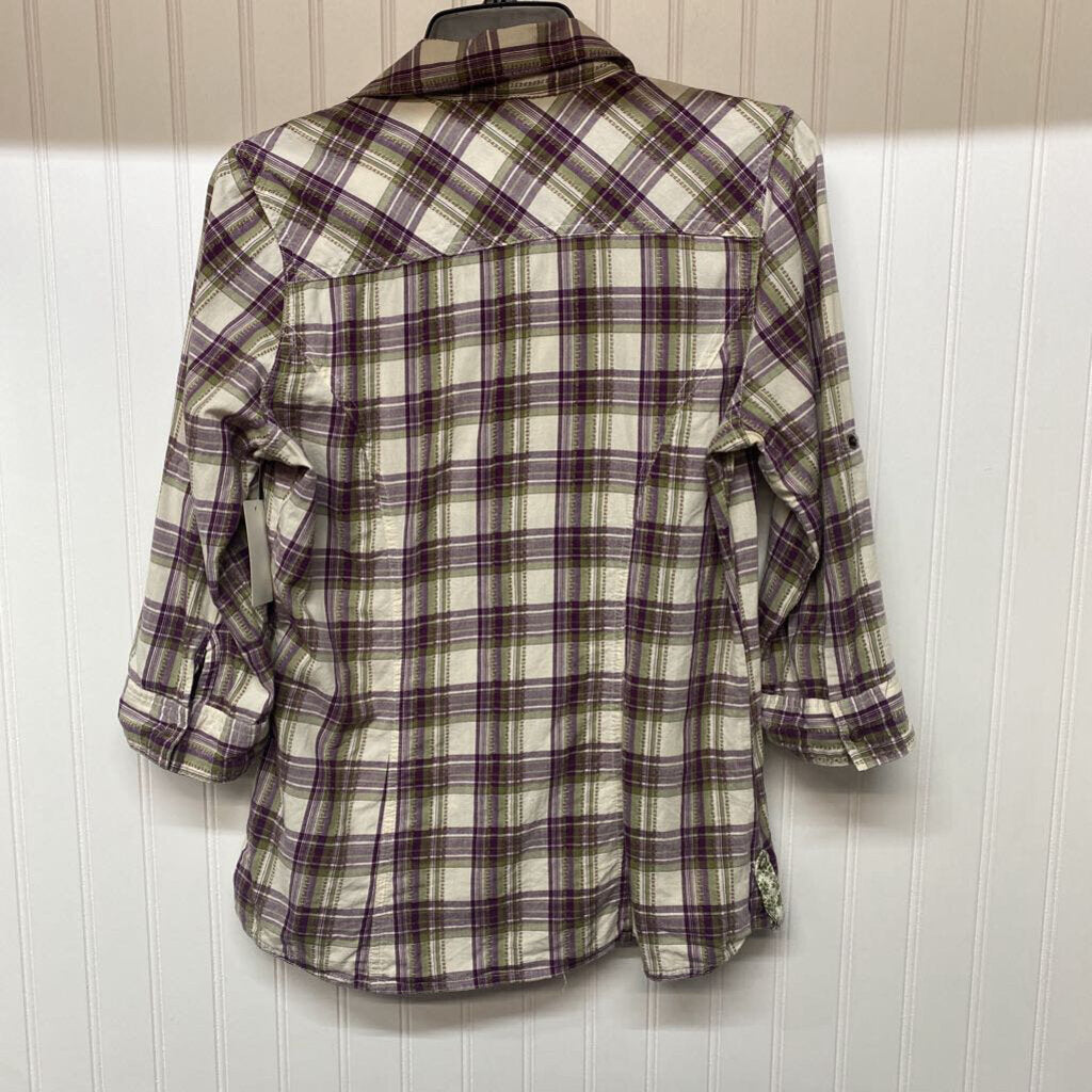PLAID V NECK LONG SLEEVED