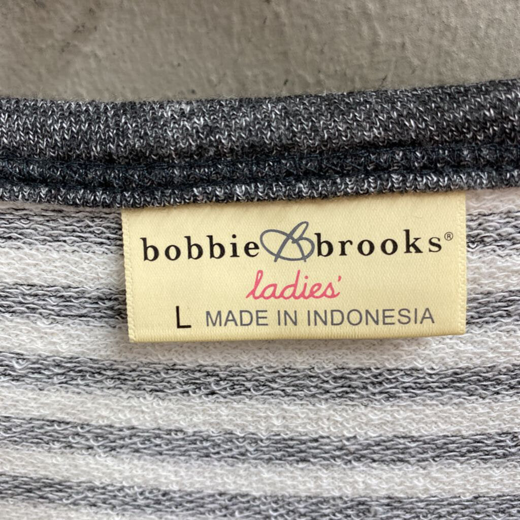 BASIC L/S STRIPE TOP WITH GRAY BAND AT WAIST