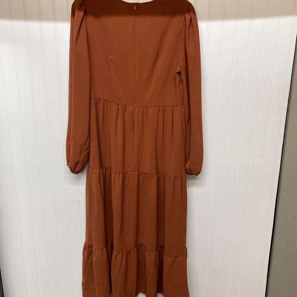 *L/S TEIR RUFFLE SOLID RUST DRESS