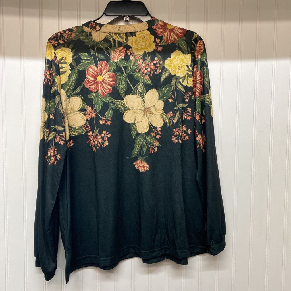 *LONG SLEEVE FLORAL RHINESTONED TOP