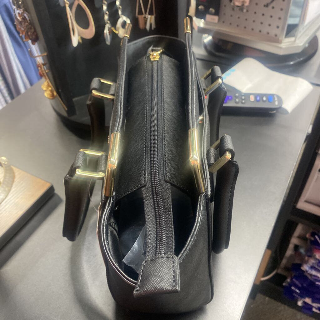 Calvin Klein black shoulder bag with gold accents