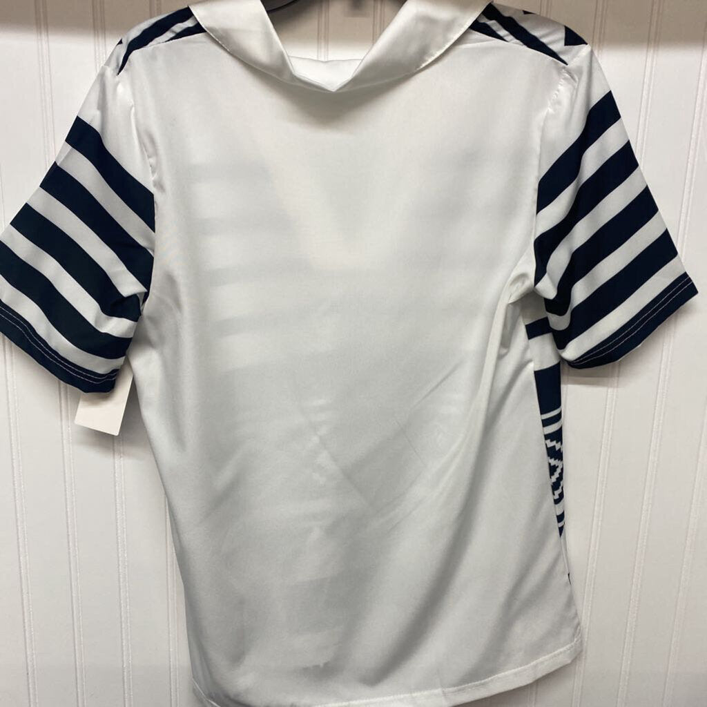 SHORT SLEEVE COLLARED V NECK TOP