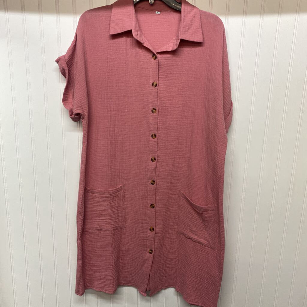 SHORT SLEEVE BUTTON UP LONG DRESS