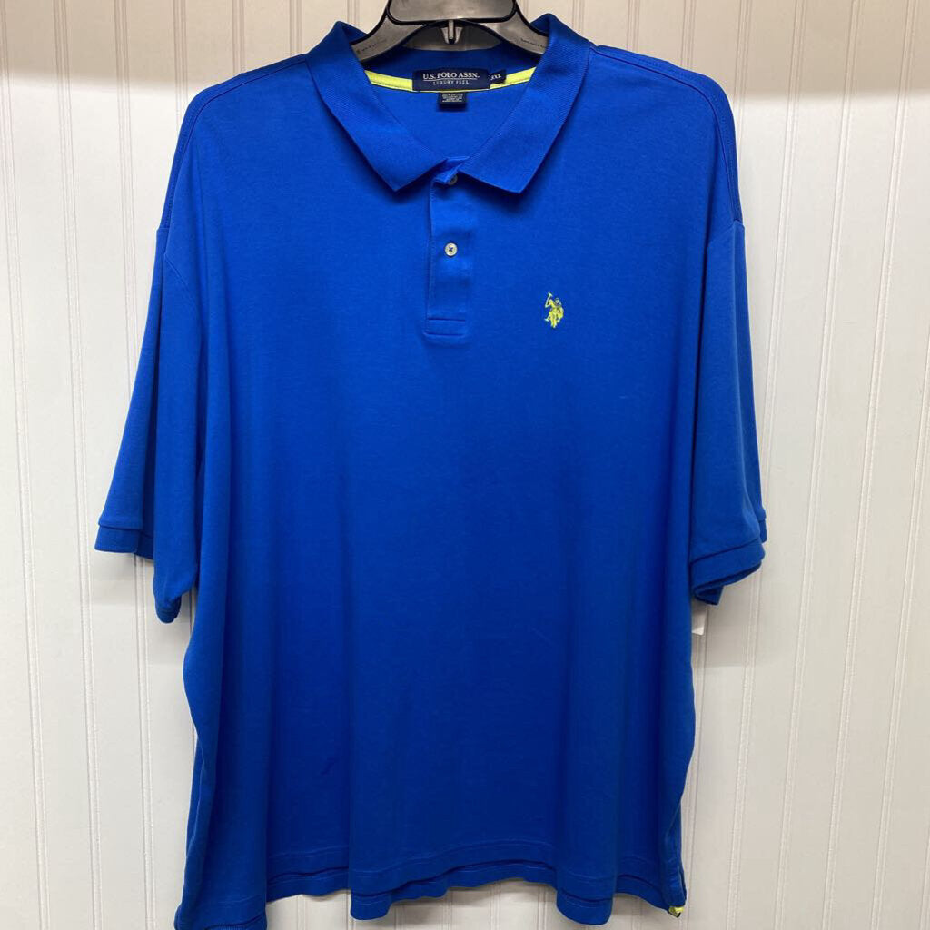 blue polo shirt