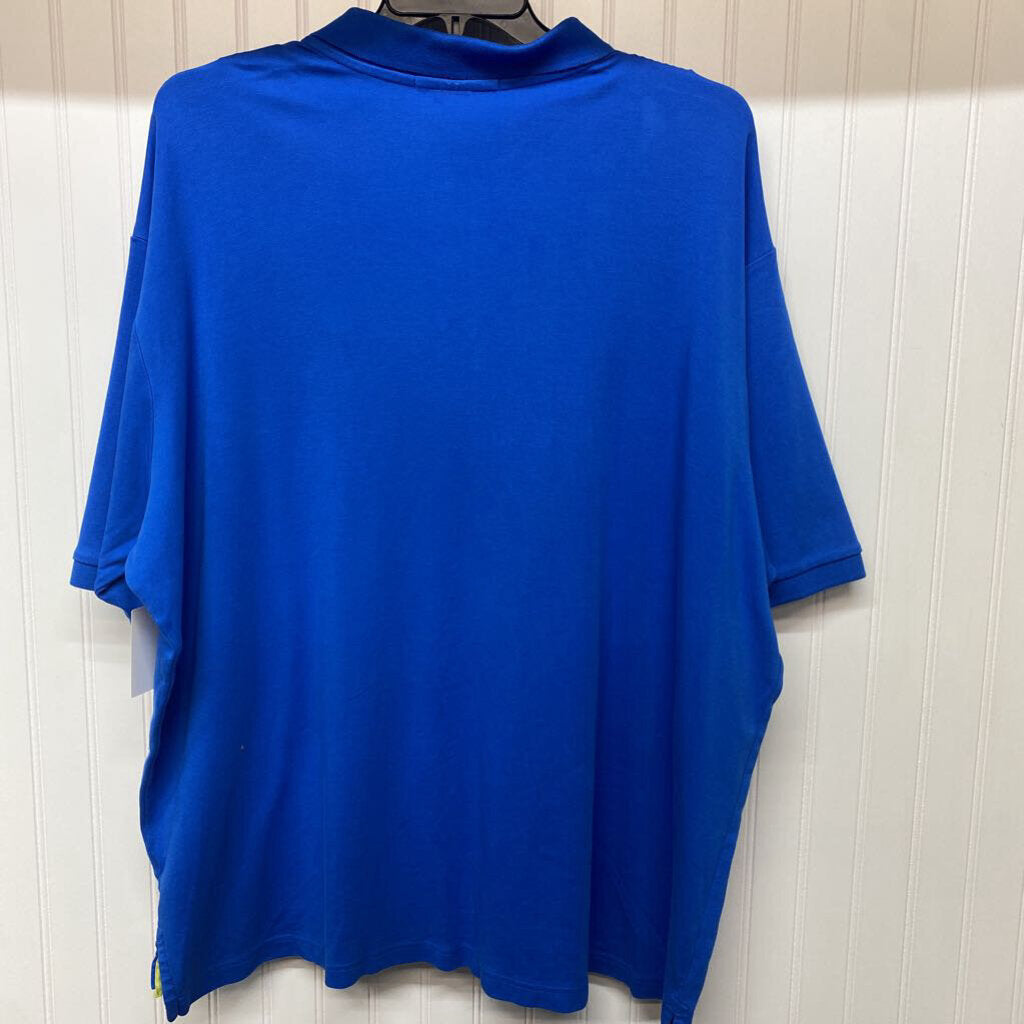 blue polo shirt