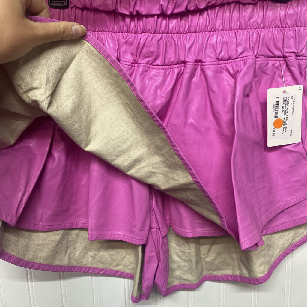 PINK PLEATHER SHORTS