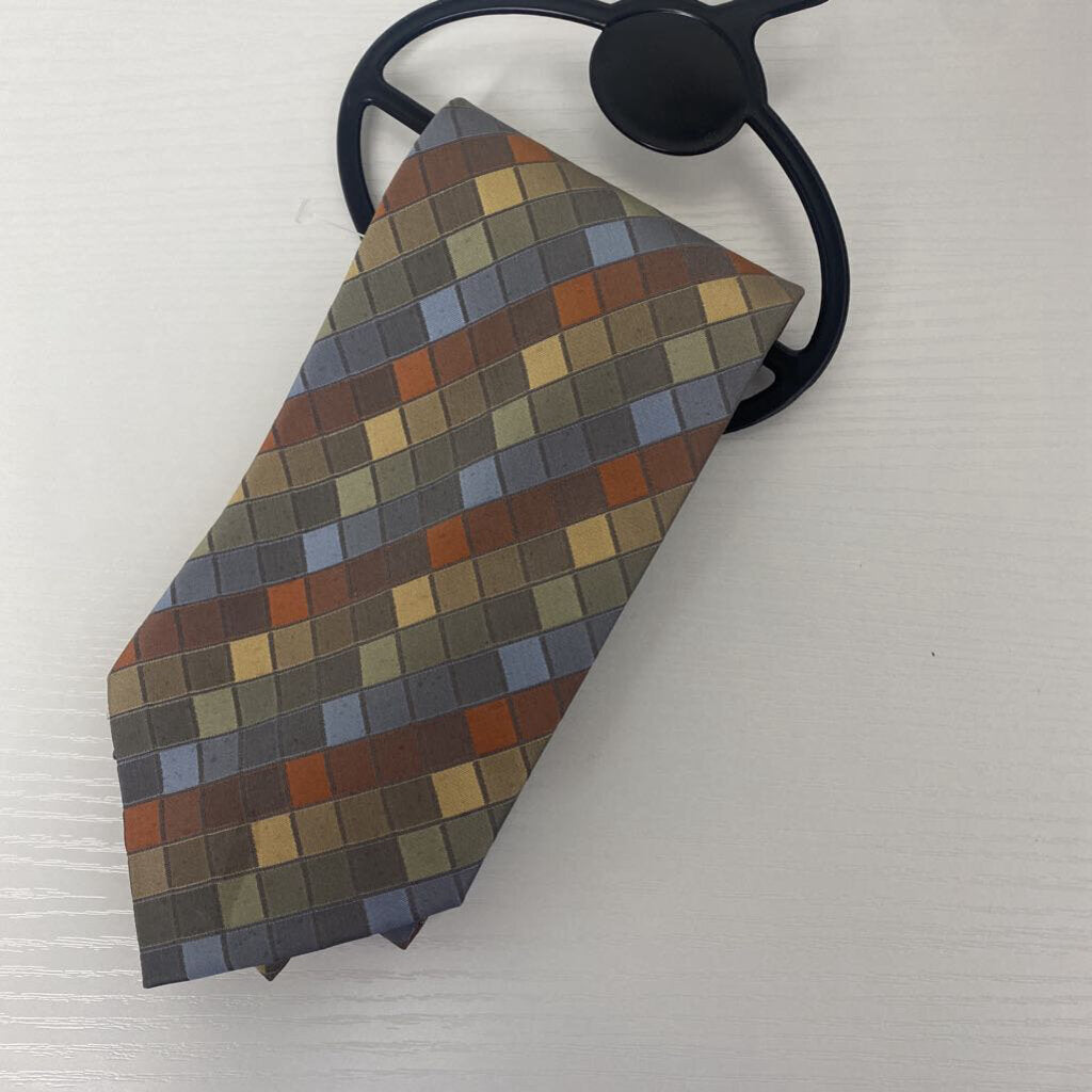 *MENS TIE BLOCK PATTERN BLUE,ORANGE, YELLOW,GREEN