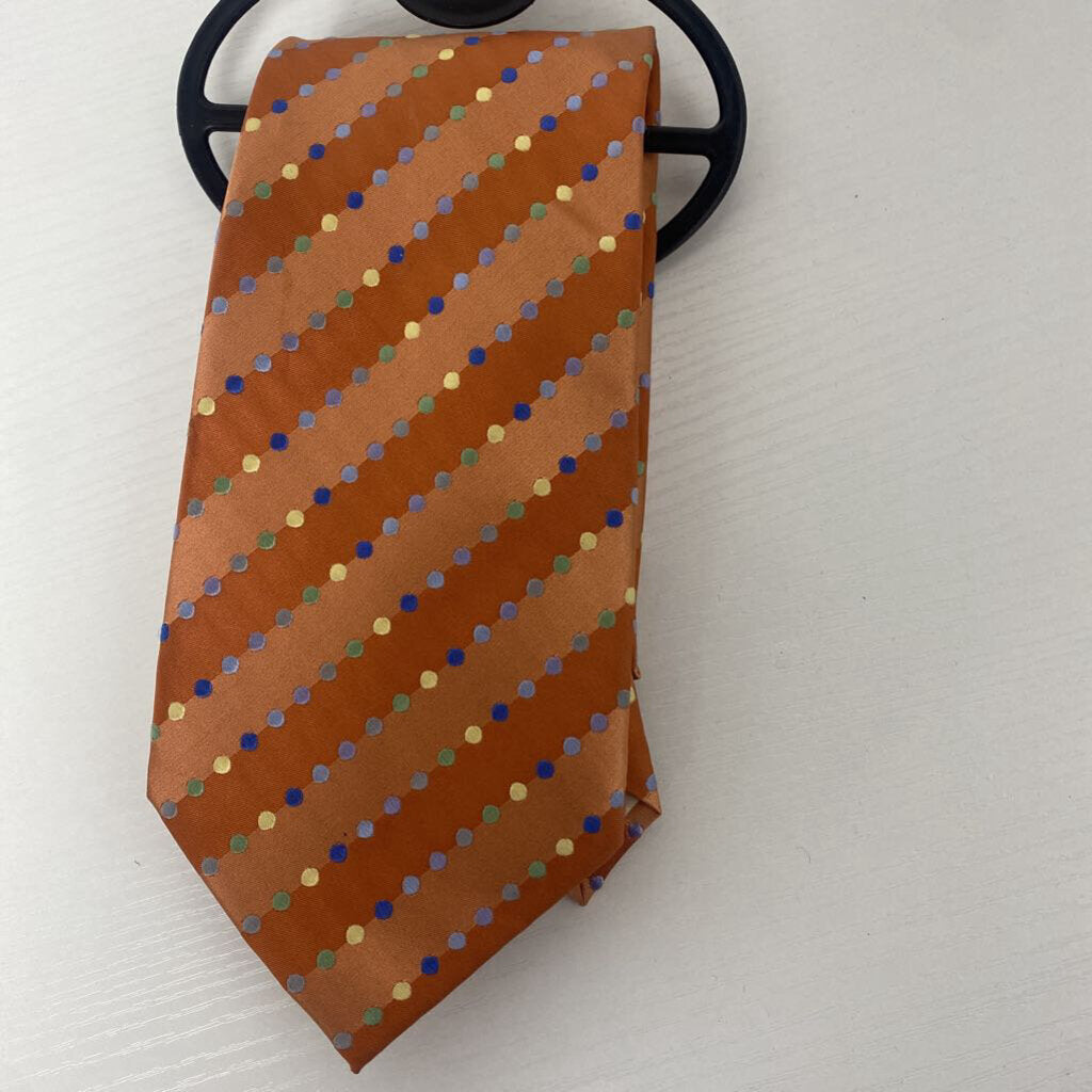 MENS TIE ORANGE WITH COLORED DOTS