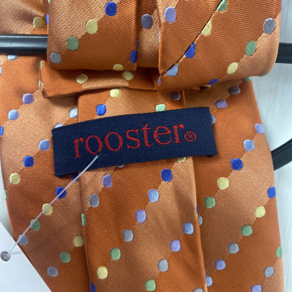 MENS TIE ORANGE WITH COLORED DOTS