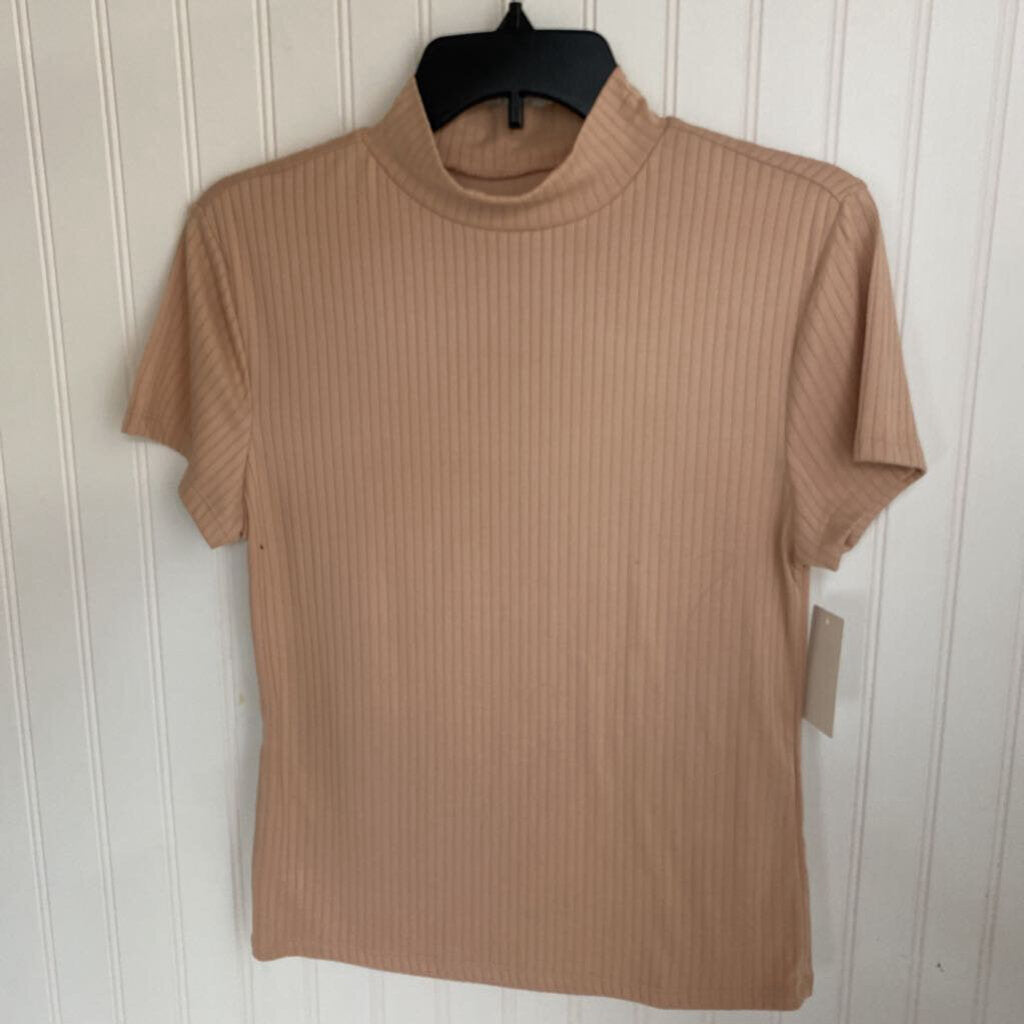 RIBBED MOCK T NECK TOP