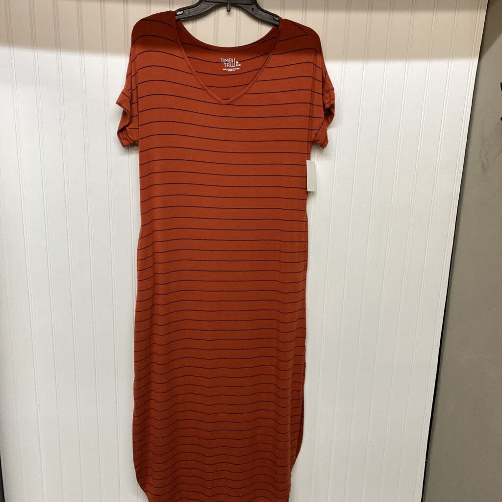 STRIPED SHORT SLEEVE V NECK DRESS