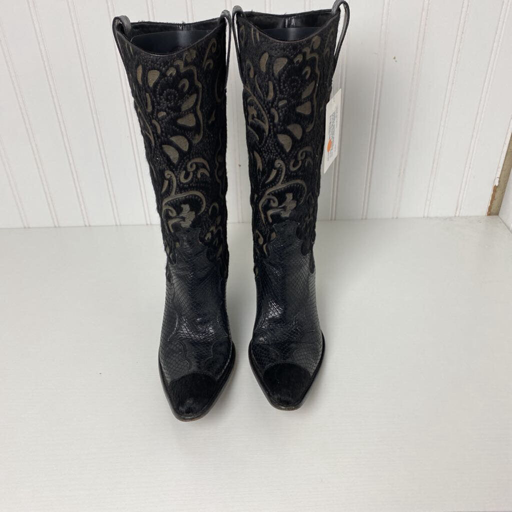 SNAKESKIN AND FAUX FUR COWBOY BOOTS