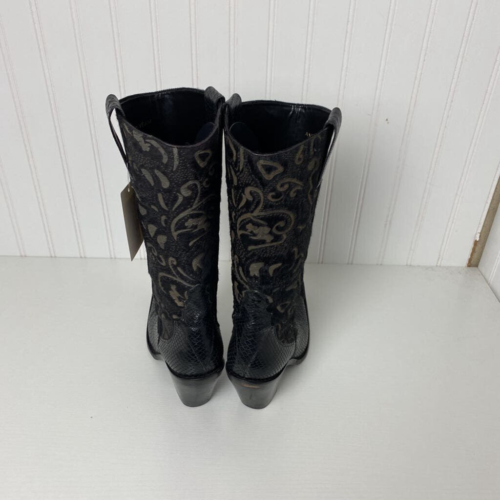 SNAKESKIN AND FAUX FUR COWBOY BOOTS