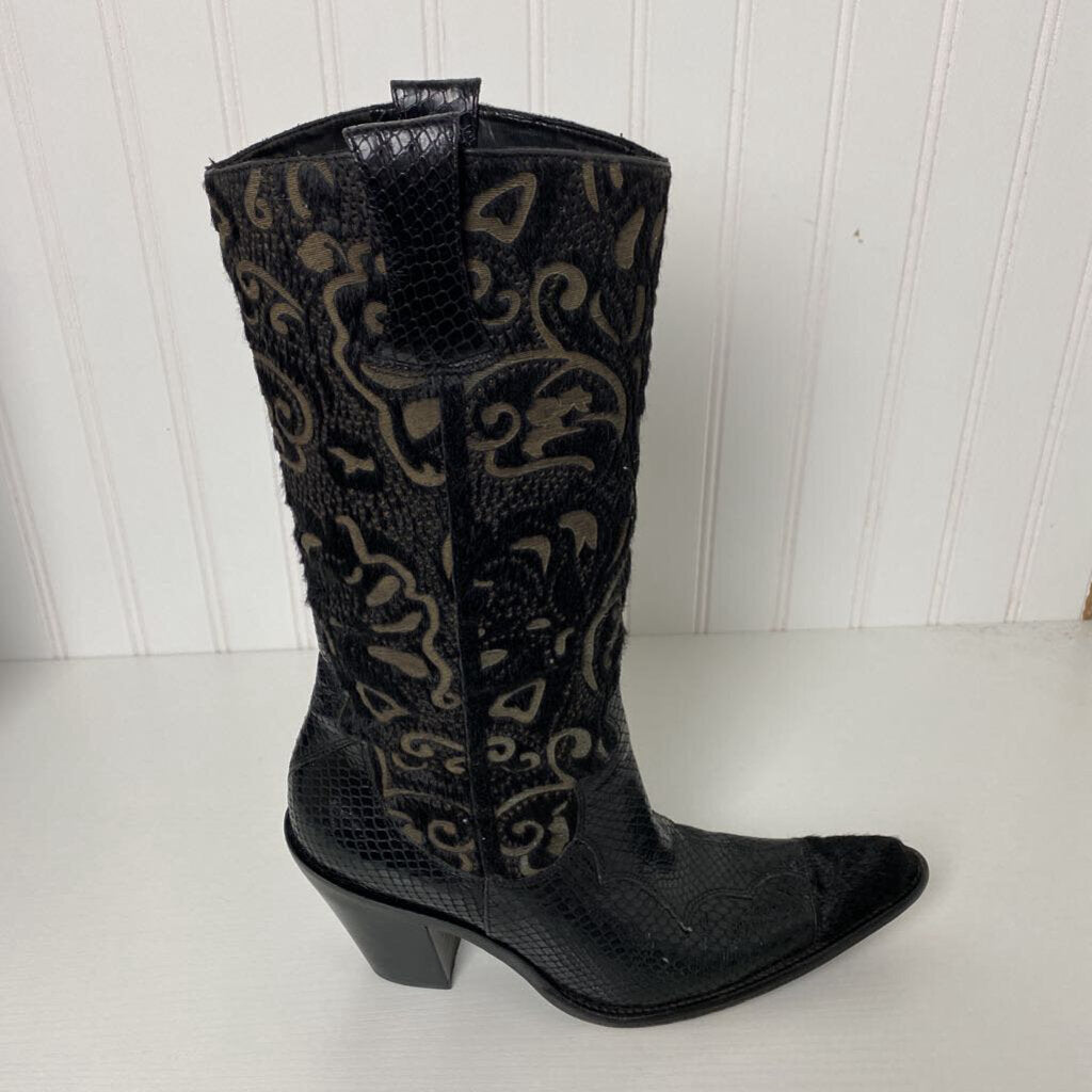SNAKESKIN AND FAUX FUR COWBOY BOOTS