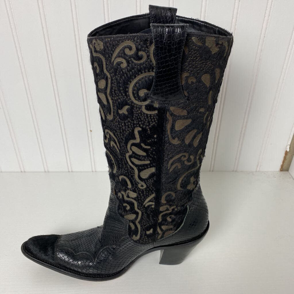 SNAKESKIN AND FAUX FUR COWBOY BOOTS