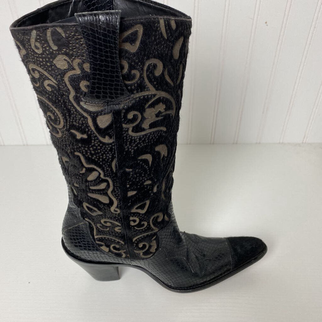 SNAKESKIN AND FAUX FUR COWBOY BOOTS
