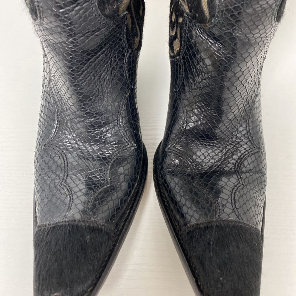 SNAKESKIN AND FAUX FUR COWBOY BOOTS