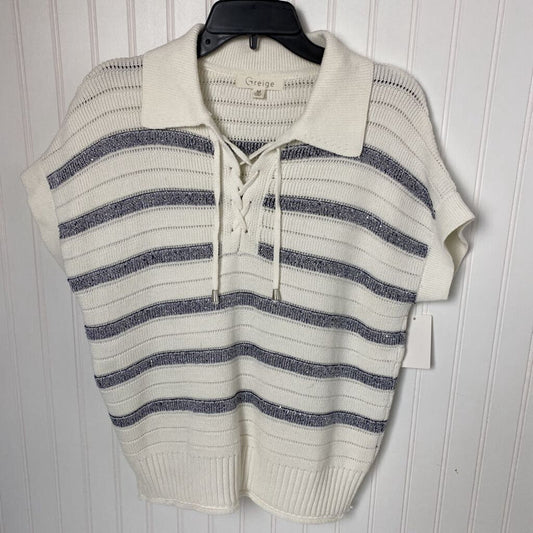 COLLARED SHORT SLEEVE STRIPED SWEATER