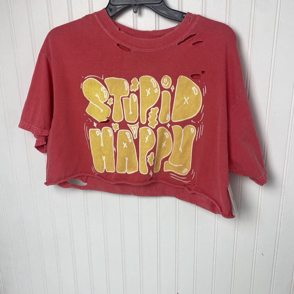 *LADIES CROP GRAPHIC TEE " STUPID HAPPY"