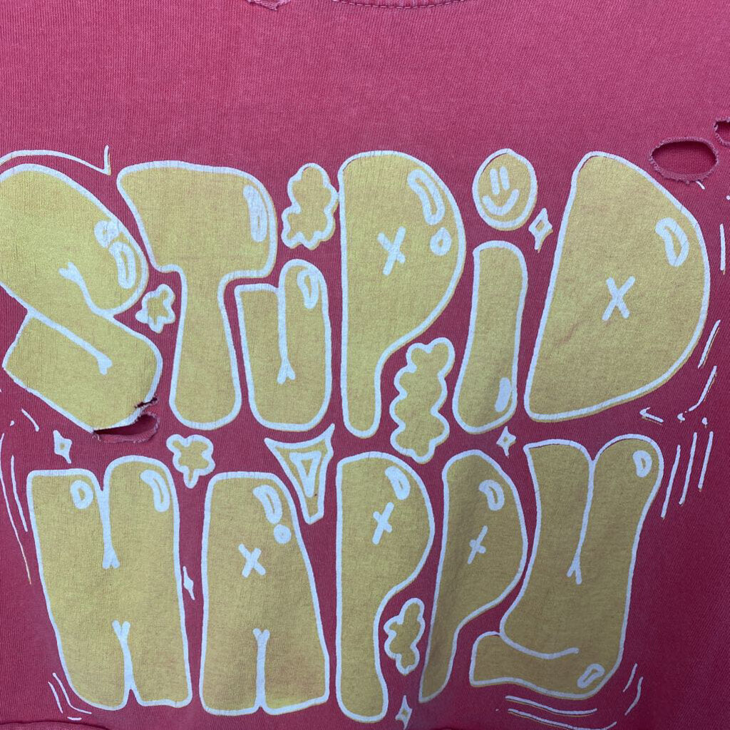 *LADIES CROP GRAPHIC TEE " STUPID HAPPY"