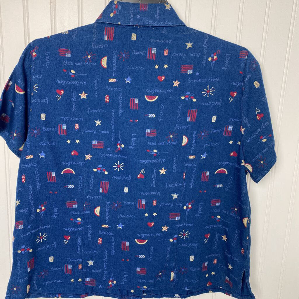 SHORT SLEEVE PATRIOTIC BUTTON UP SHIRT