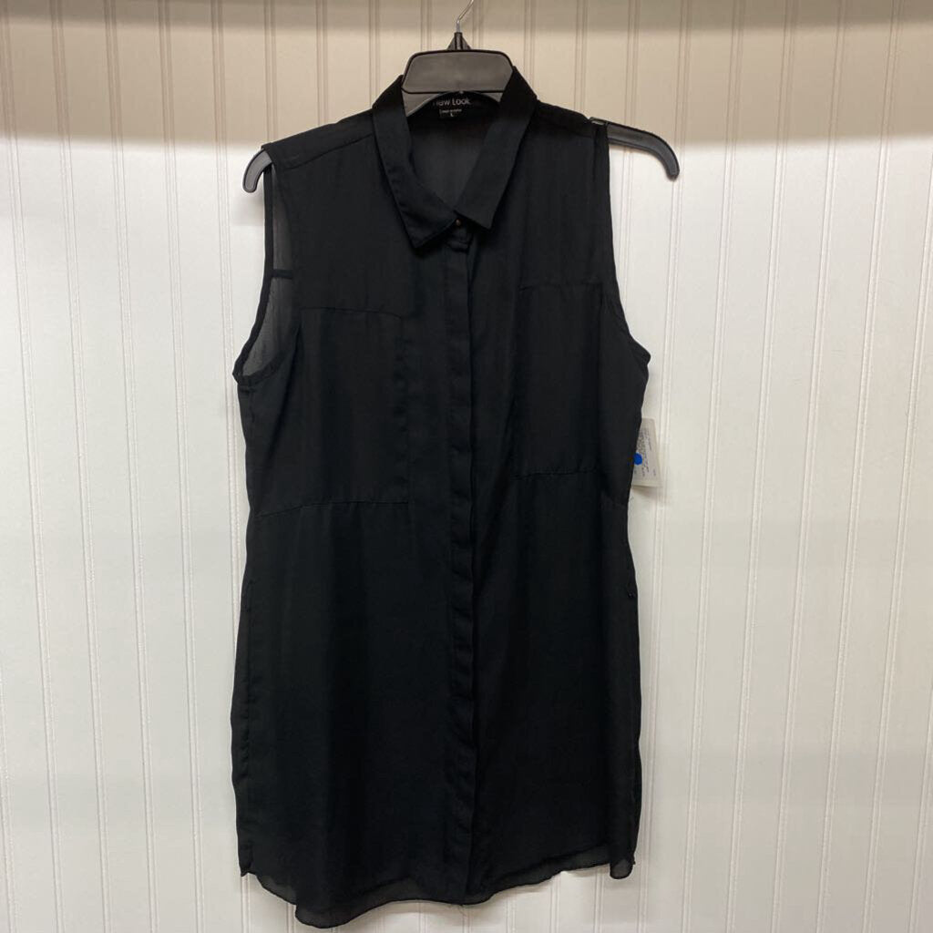 *BUTTON UP COLLAR SLEEVELESS DRESS SHIRT