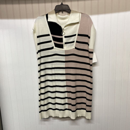 *COLLARED STRIPED SLEEVELESS SWEATER DRESS