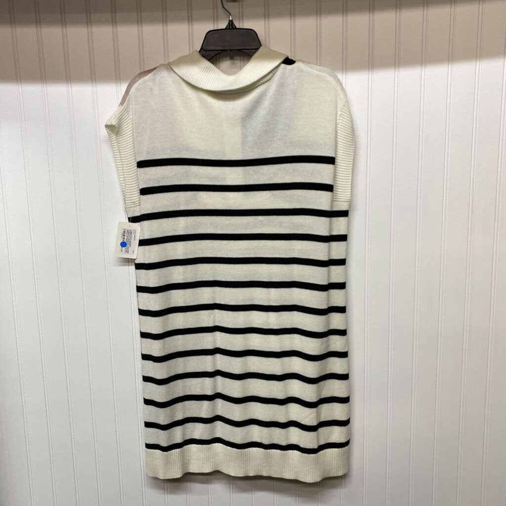 *COLLARED STRIPED SLEEVELESS SWEATER DRESS