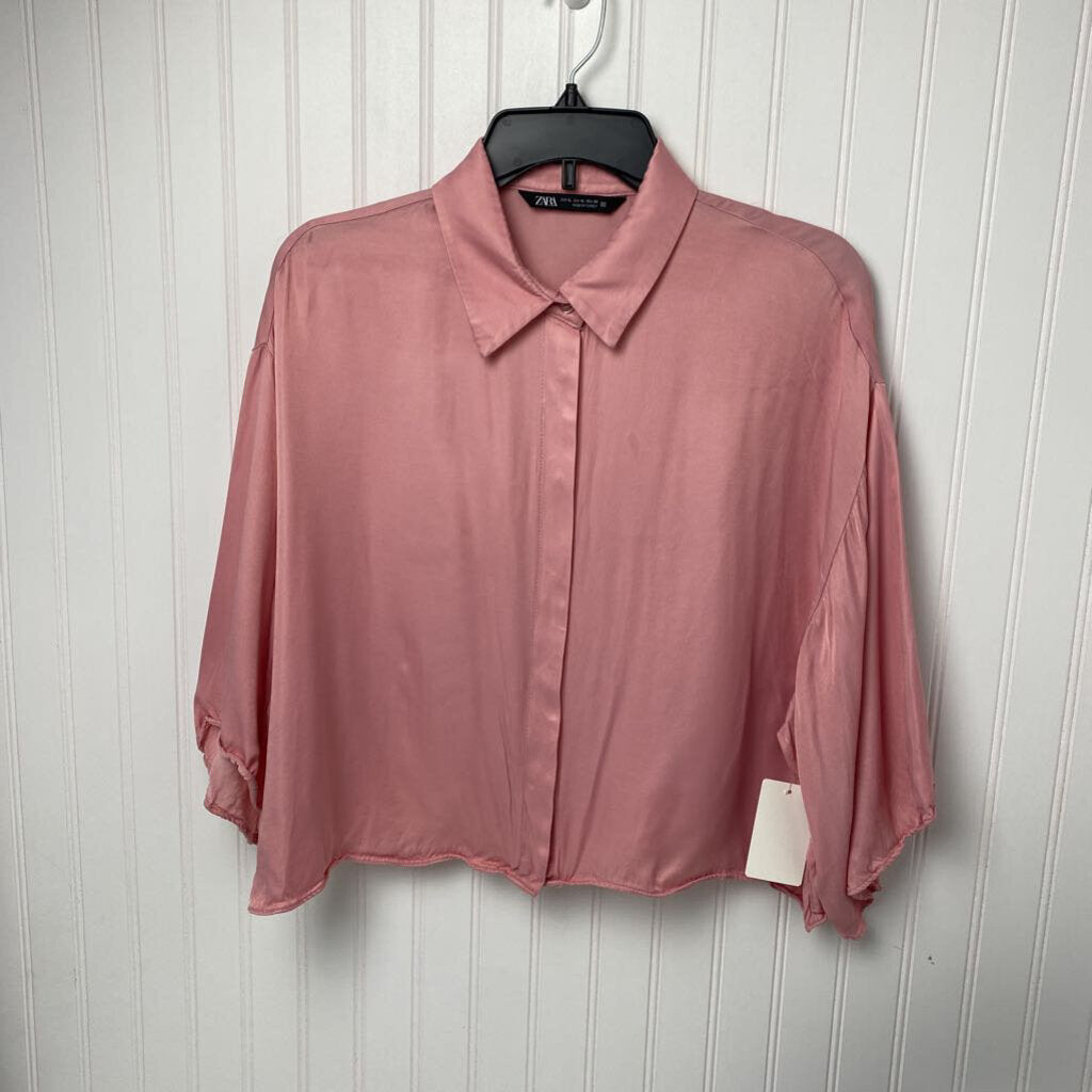 PINK CROP DRESS SHIRT