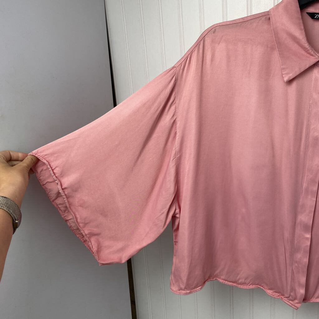 PINK CROP DRESS SHIRT