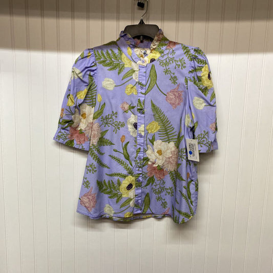 RUFFLED NECK FLORAL BUTTON DOWN