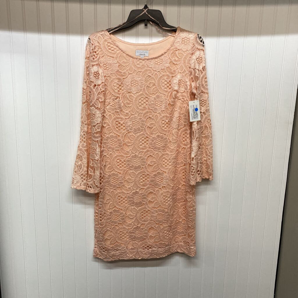 *LONG SLEEVE PEACH LACE SHORT DRESS