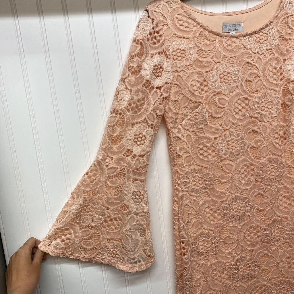*LONG SLEEVE PEACH LACE SHORT DRESS