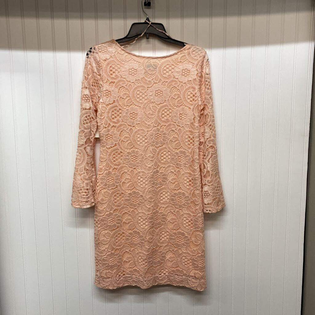 *LONG SLEEVE PEACH LACE SHORT DRESS