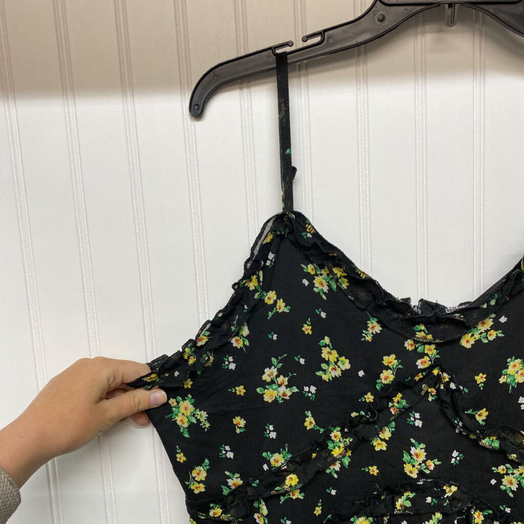 *SPAGHETTI STRAP VNECK BLACK FLORAL
