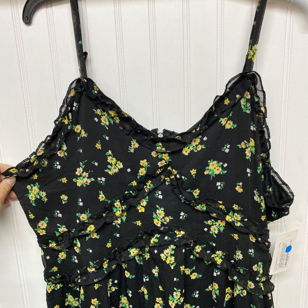 *SPAGHETTI STRAP VNECK BLACK FLORAL