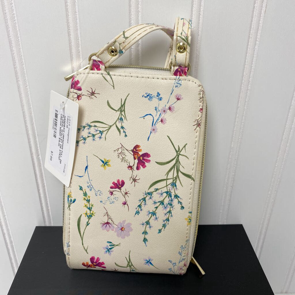 FULL ZIP FLORAL WALLET ON STRAP