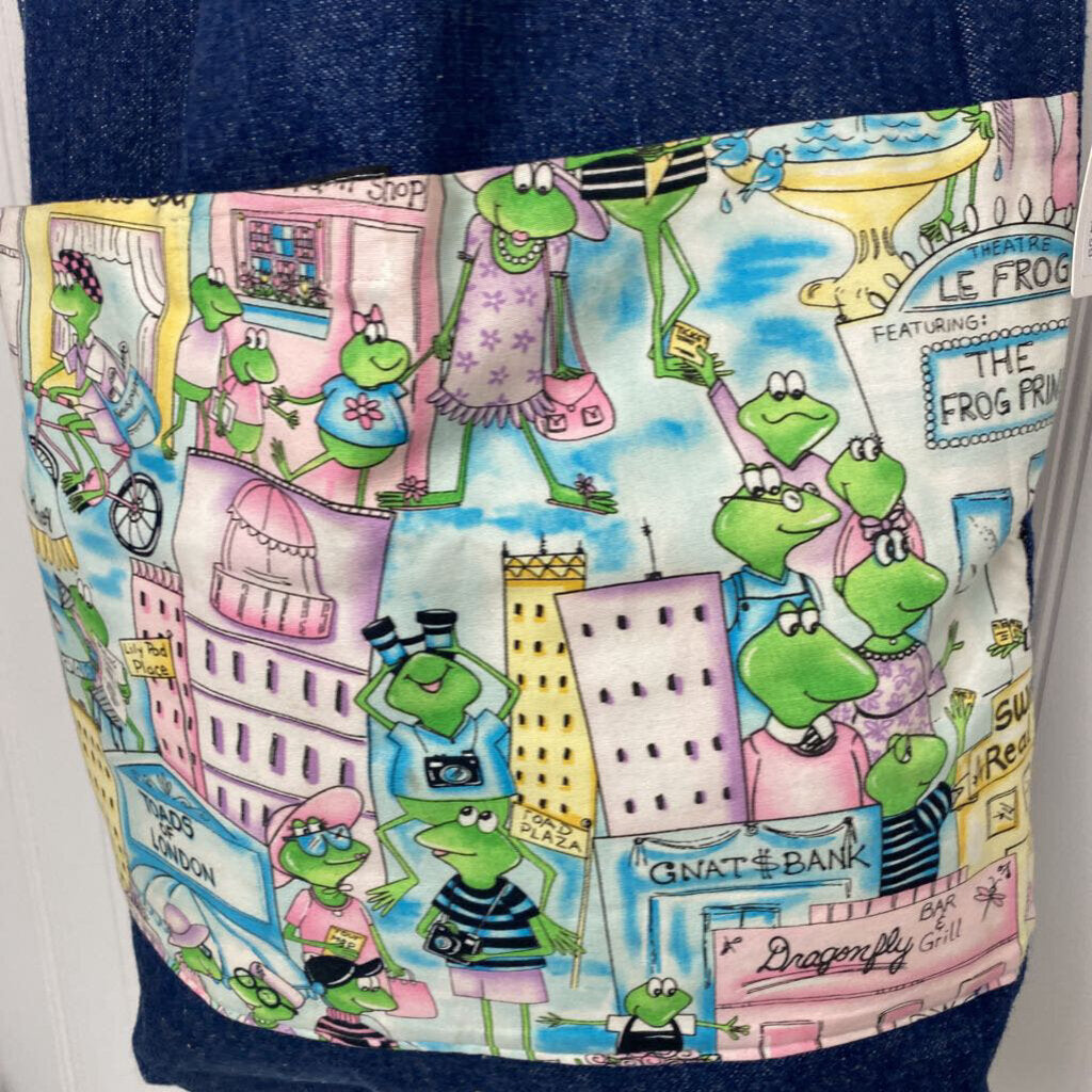 DENIM FROG PRINT BAG