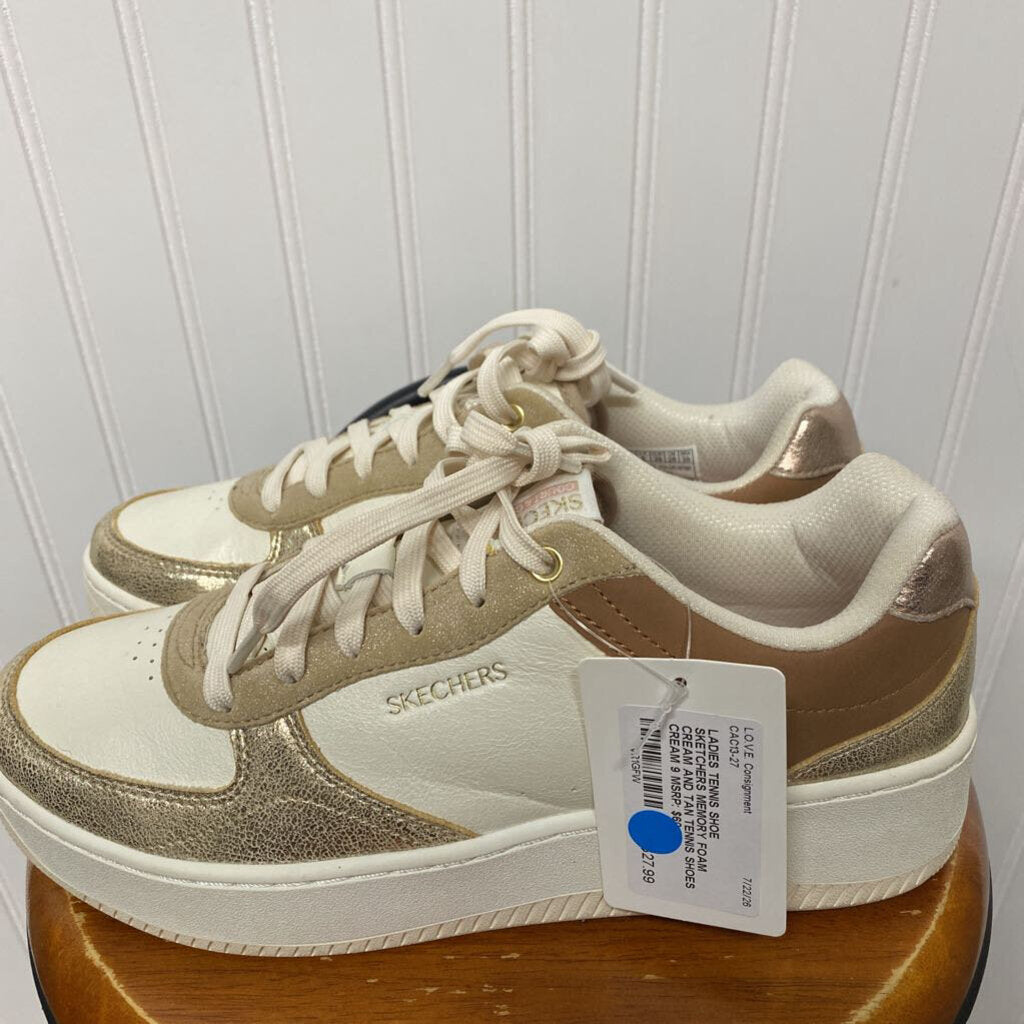 CREAM AND TAN TENNIS SHOES
